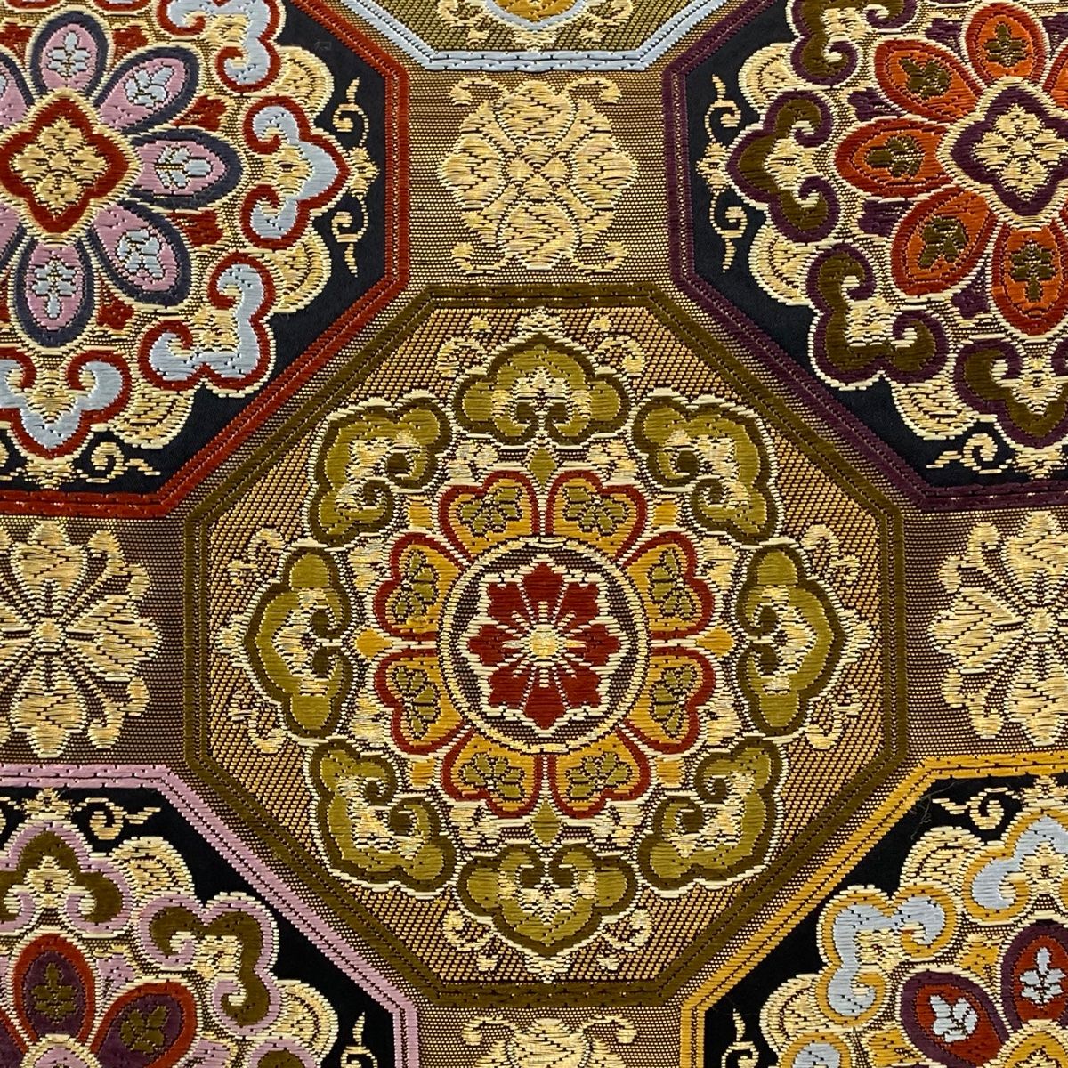 袋帯 秀品 蜀江華文 唐織 箔 金茶 六通 正絹