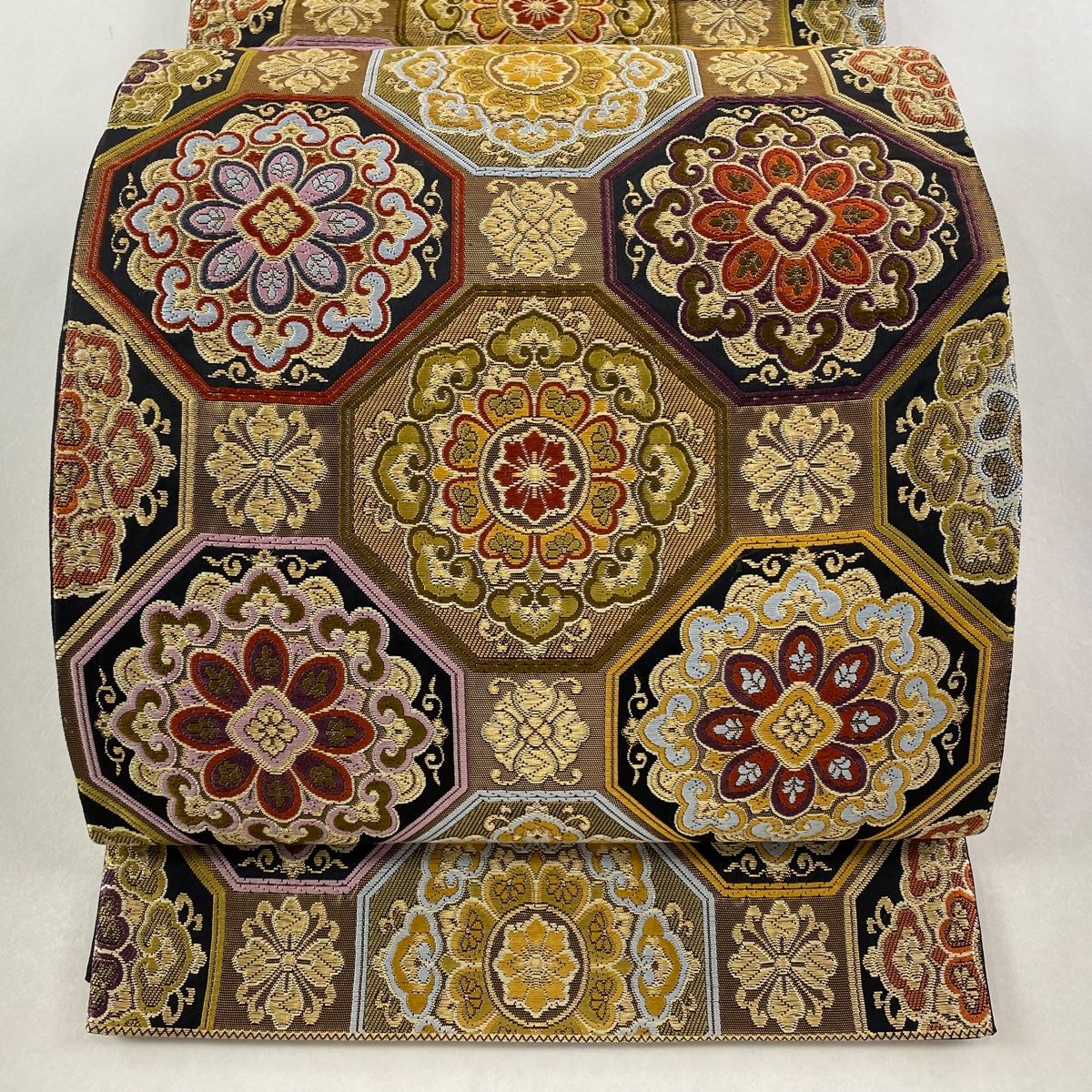 袋帯 秀品 蜀江華文 唐織 箔 金茶 六通 正絹