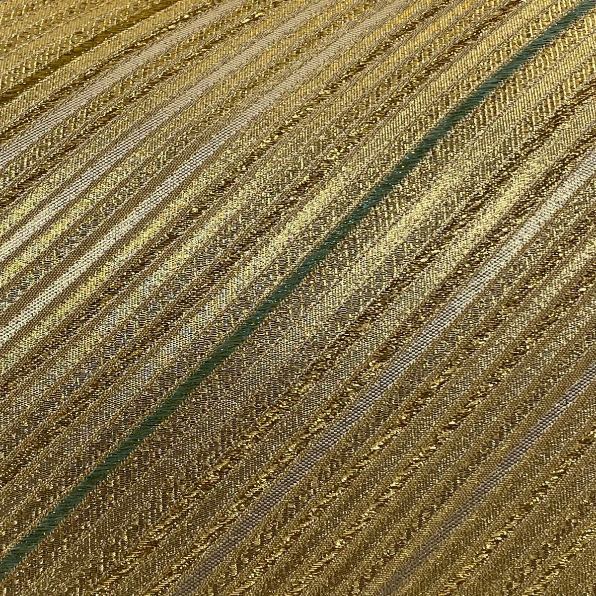袋帯 秀品 斜縞 本金箔 金色 全通 正絹
