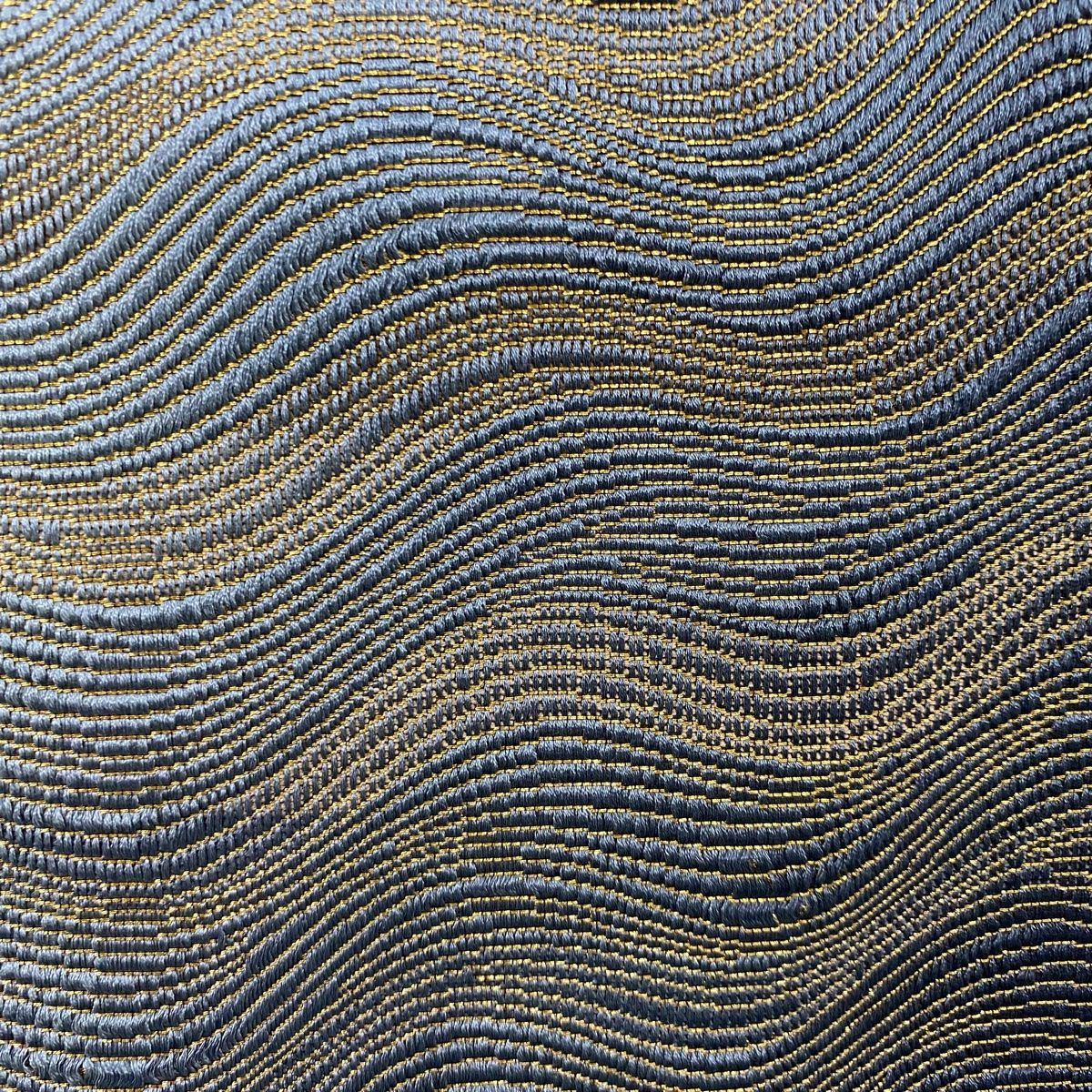 袋帯 秀品 よろけ縞 金糸 青灰色 六通 正絹