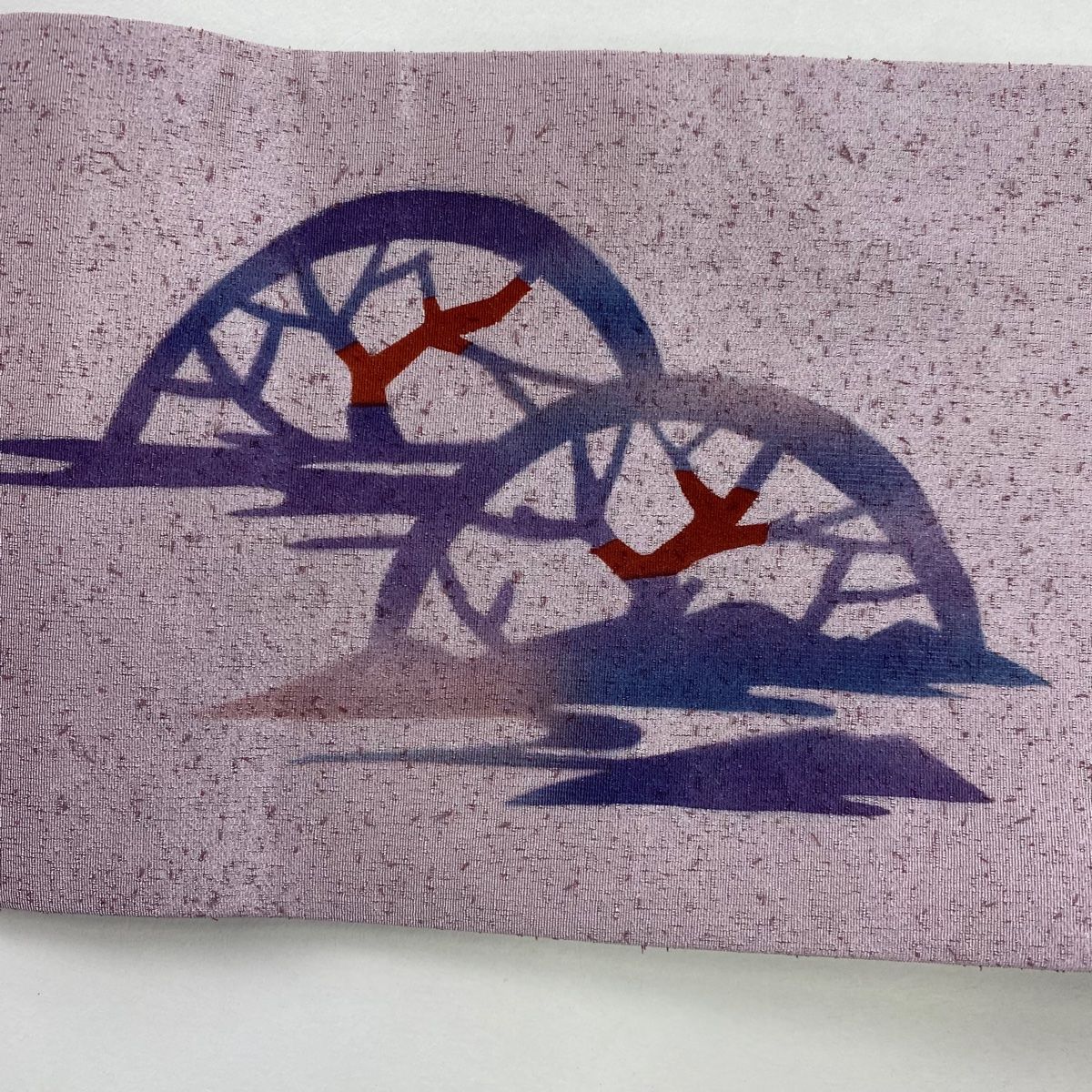  名古屋帯 秀品 樹木 霞 ぼかし 薄紫 正絹 名古屋帯 帯