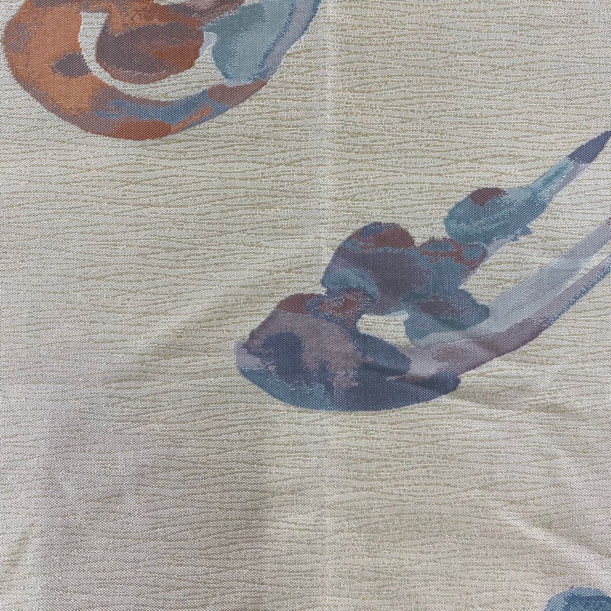  袋帯 秀品 幾何学模様 金糸 箔 灰白 六通 正絹 袋帯 帯