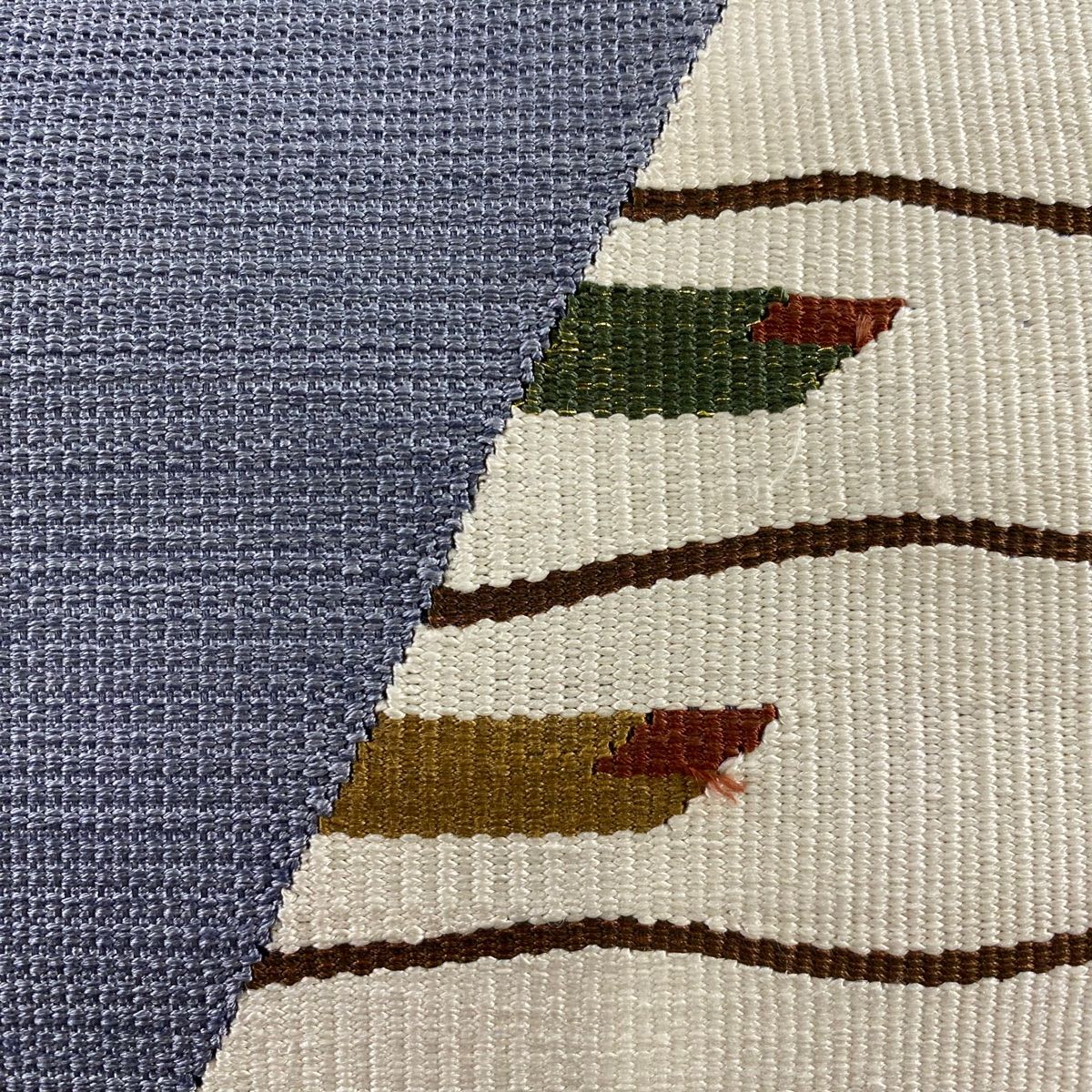 名古屋帯 秀品 松葉仕立て トンネル仕立て 幾何学模様 青灰色 正絹