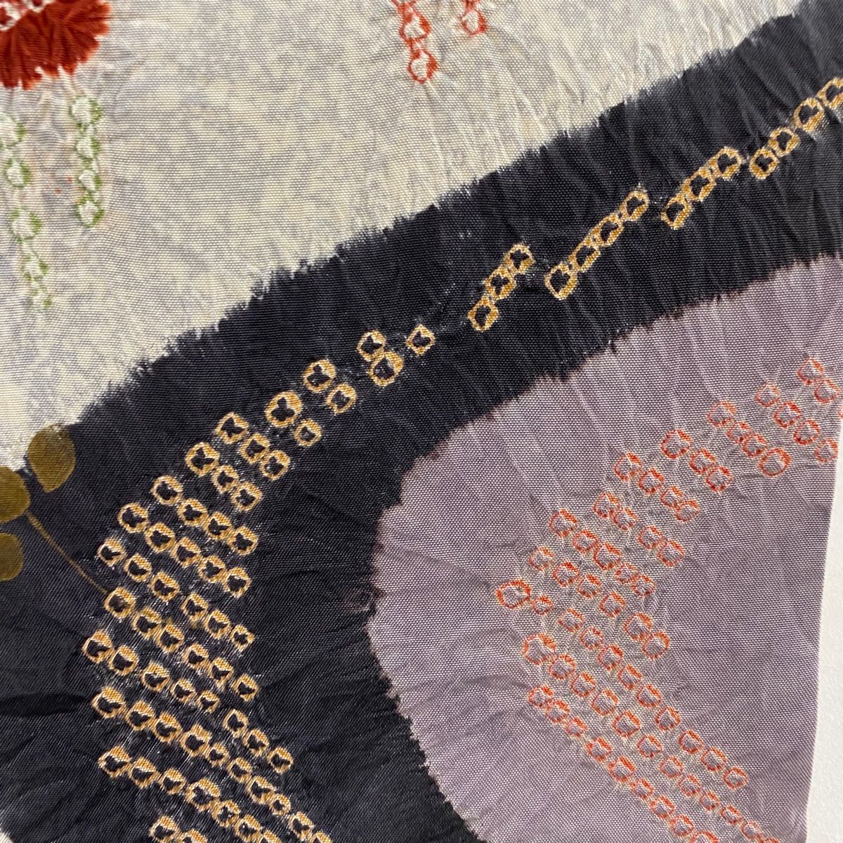 袋帯 秀品 紬地 草花 絞り 青灰色 お太鼓柄 正絹