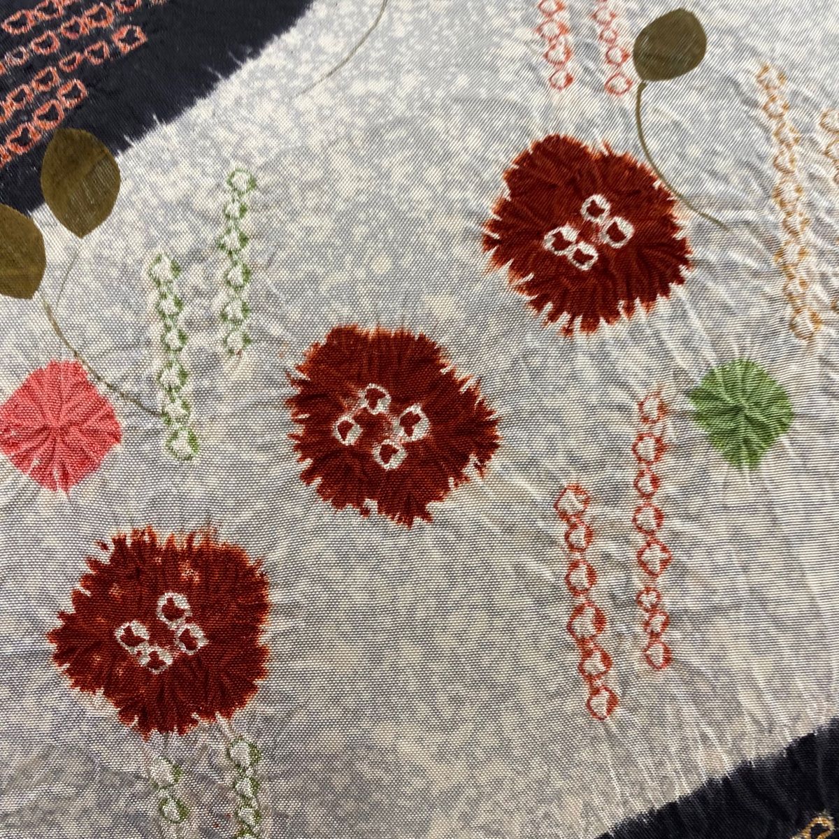  袋帯 秀品 紬地 草花 絞り 青灰色 お太鼓柄 正絹 袋帯 帯