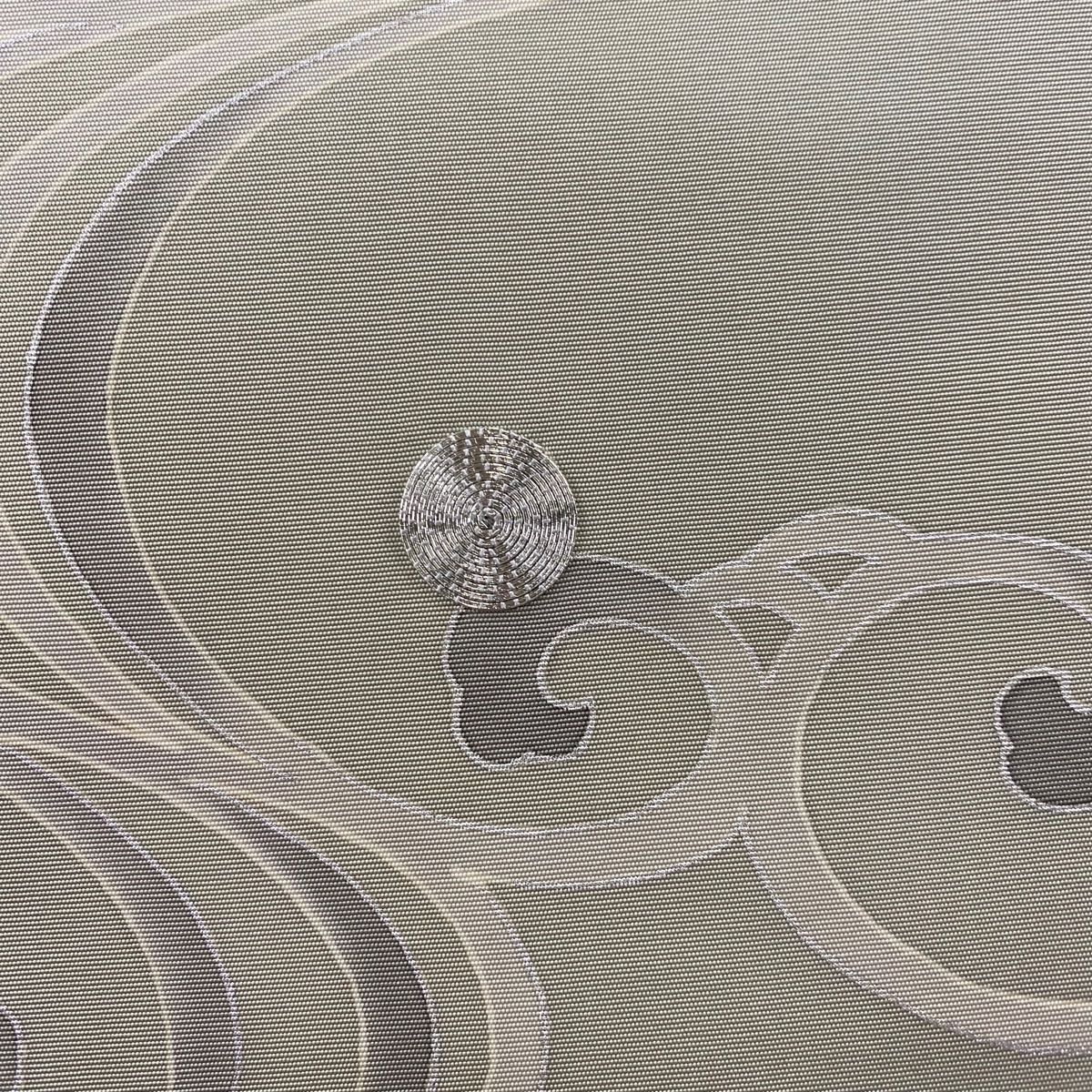 名古屋帯 秀品 流水 銀糸 銀彩 灰緑 正絹