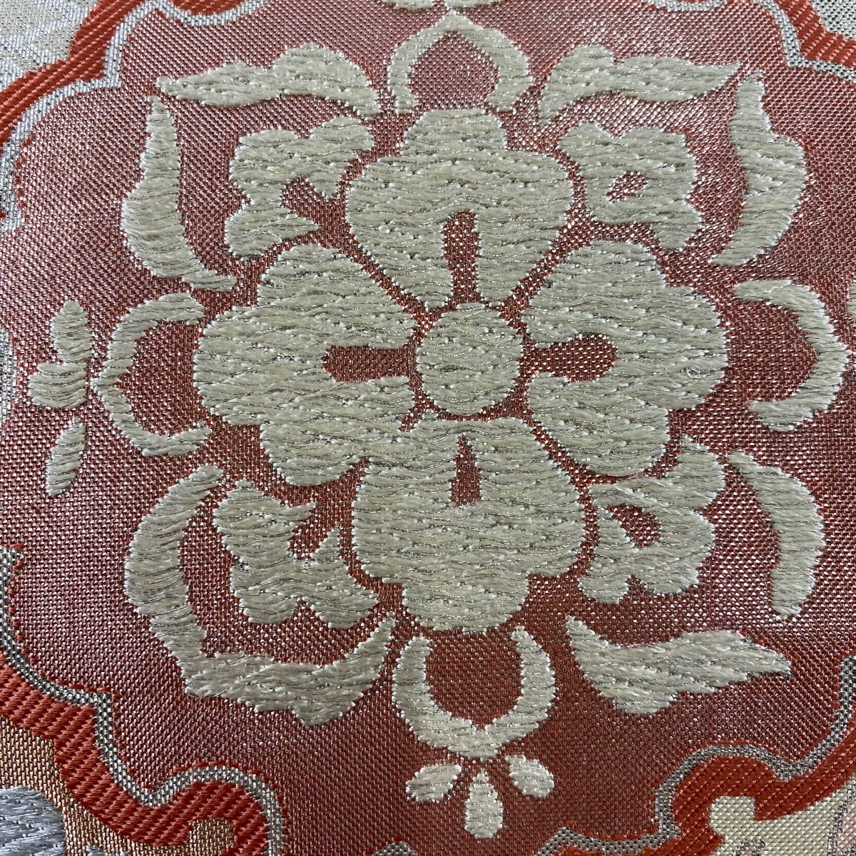 袋帯 秀品 川島織物 落款 関西仕立て 華文 雪輪 銀糸 箔 ベージュ 六通 正絹