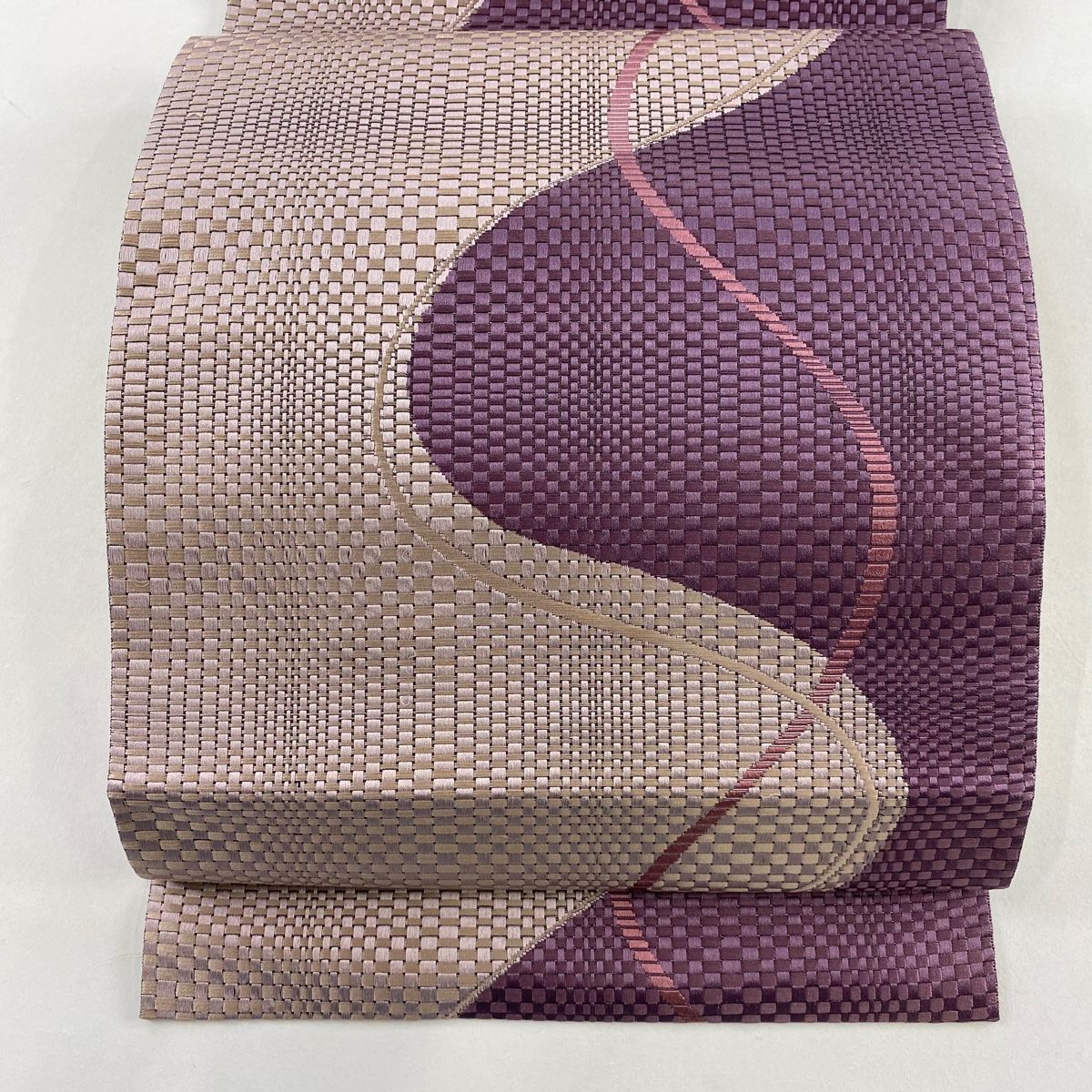 名古屋帯 秀品 八寸名古屋帯 松葉仕立て 幾何学模様 紫 正絹