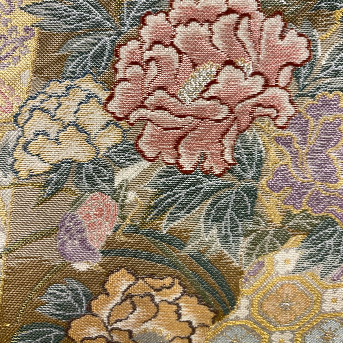 袋帯 秀品 証紙 冊子 花蝶 箔 金糸 灰色 六通 正絹