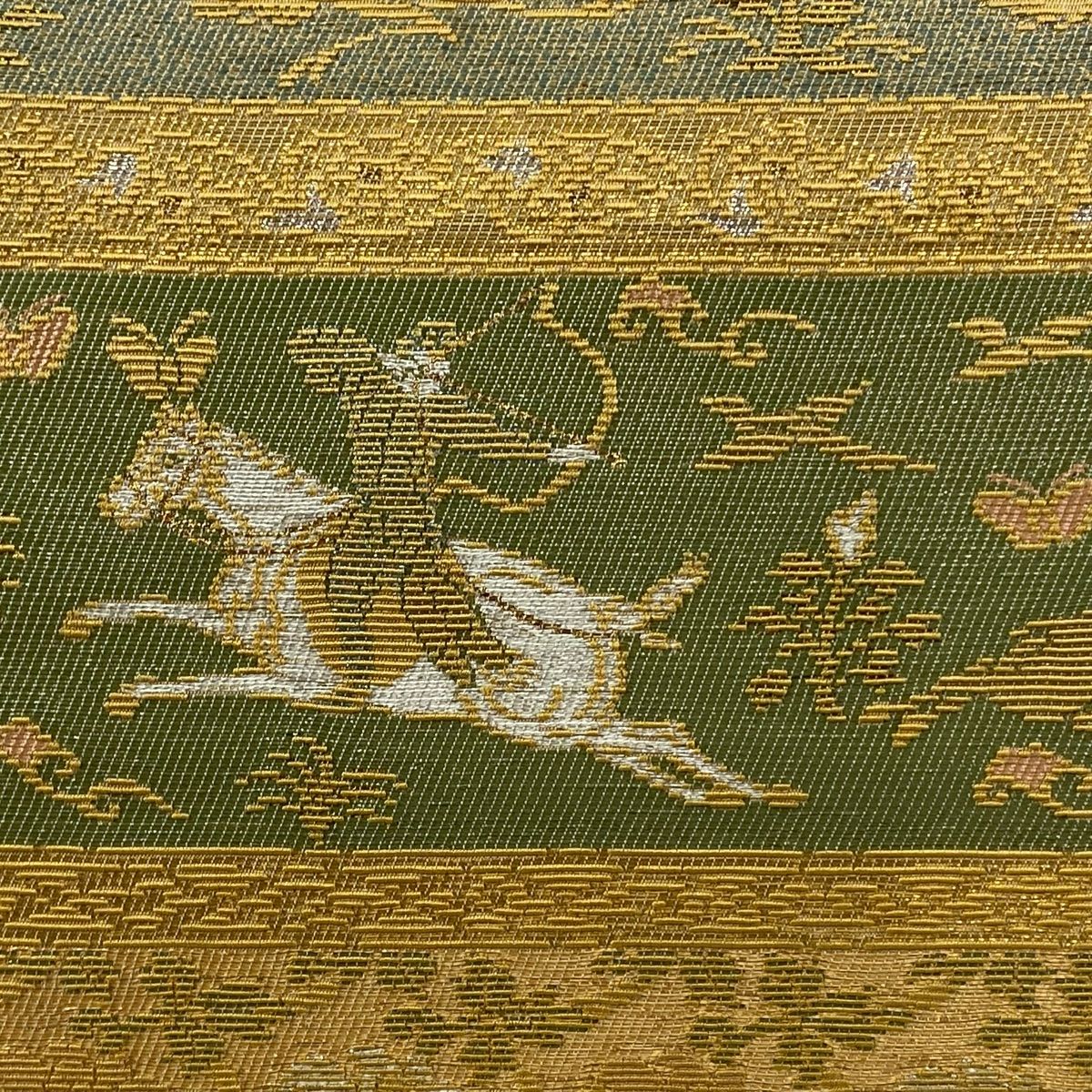 袋帯 秀品 狩猟文 鳳凰 金糸 箔 金色 六通 正絹
