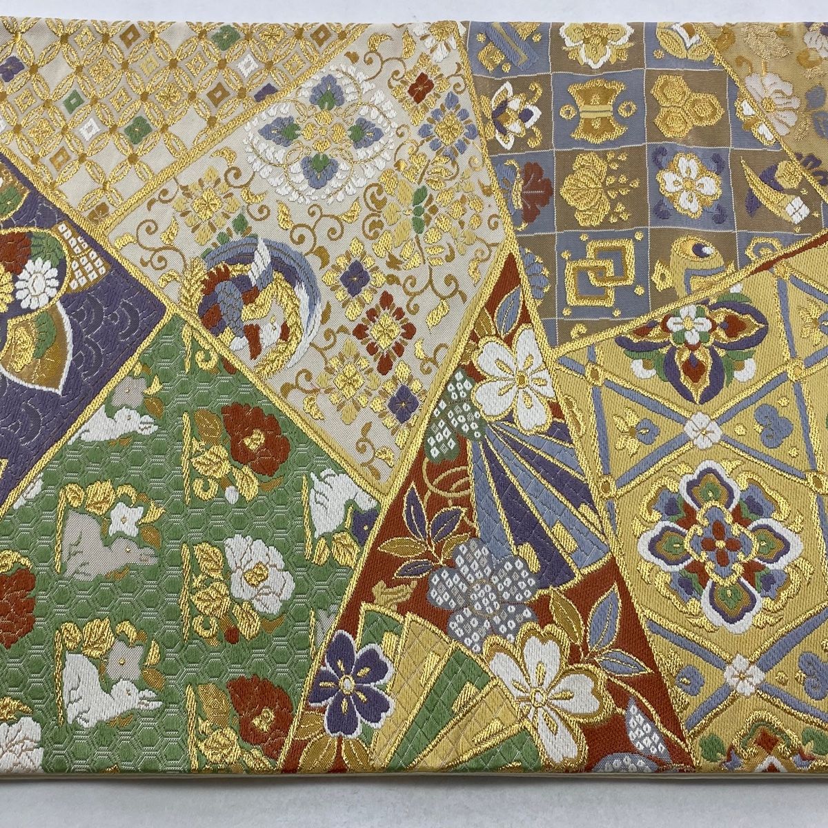  袋帯 秀品 名物裂 金糸 箔 金色 六通 正絹 袋帯 帯