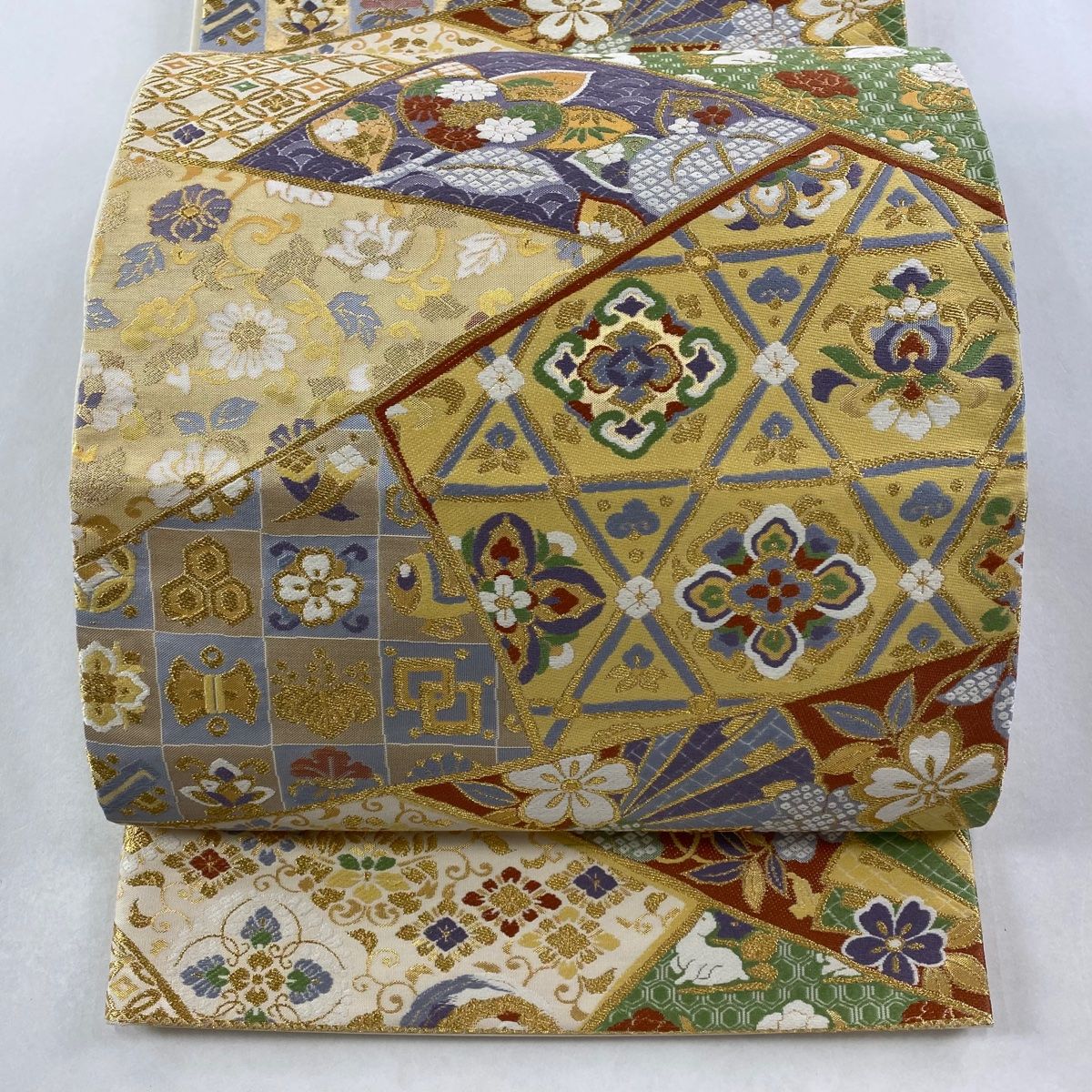 袋帯 秀品 名物裂 金糸 箔 金色 六通 正絹