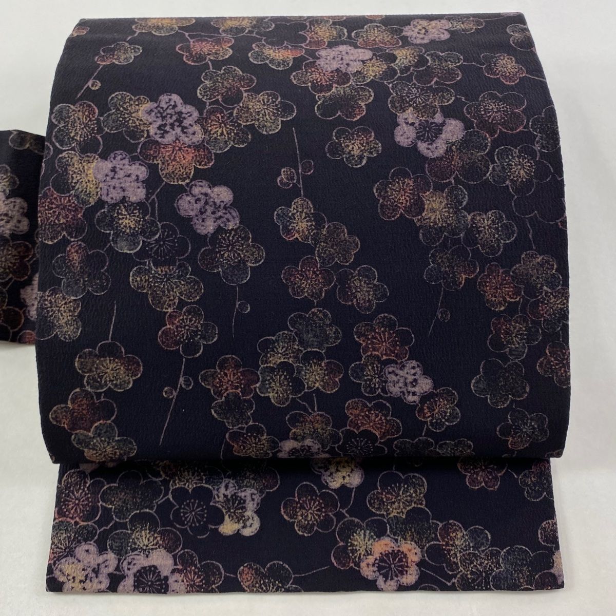 名古屋帯 秀品 枝梅 ちりめん 濃紫 正絹