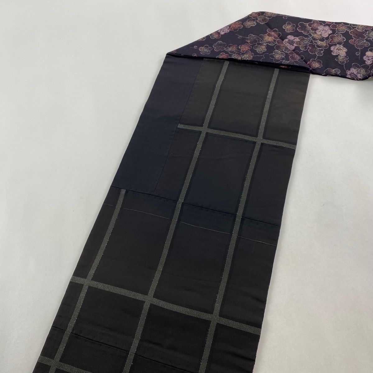  名古屋帯 秀品 枝梅 ちりめん 濃紫 正絹 名古屋帯 帯