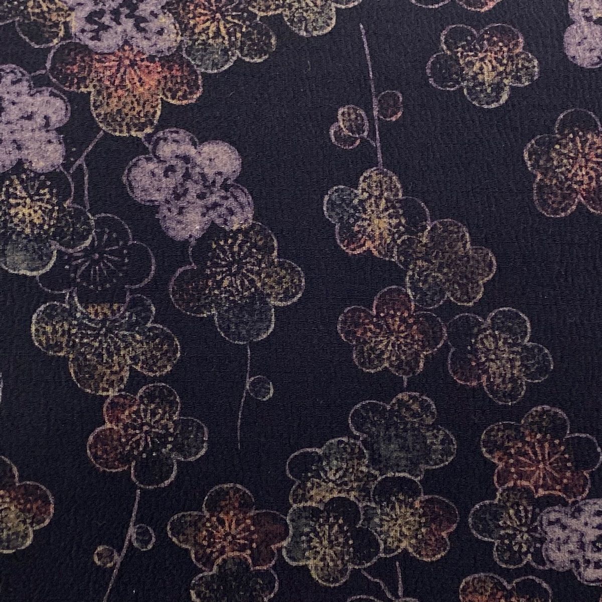 名古屋帯 秀品 枝梅 ちりめん 濃紫 正絹