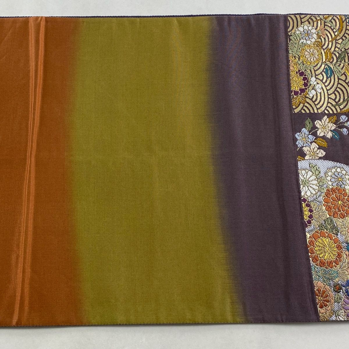  袋帯 秀品 草花 青海波 金糸 箔 灰紫 六通 正絹 袋帯 帯