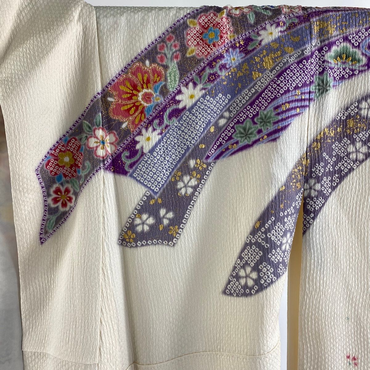  振袖 身丈168 cm 裄丈67 5 L 袷 袋帯フルセット 桜 草花 金糸 金彩 クリーム 正絹 振袖 着物