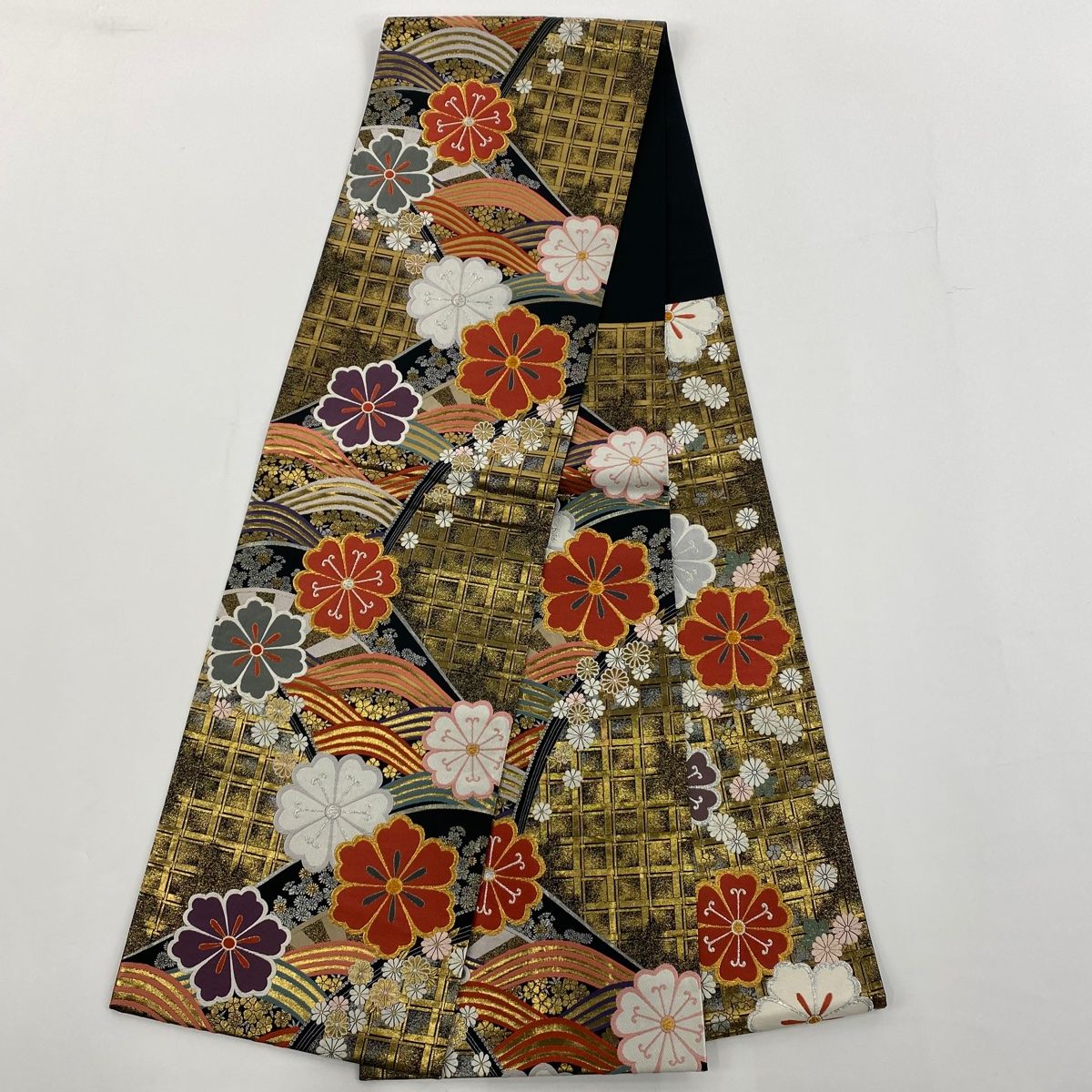  振袖 身丈167 cm 裄丈70 L 袷 袋帯フルセット 鶴 松竹梅 金糸 金彩 赤茶 正絹 秀品 振袖 着物