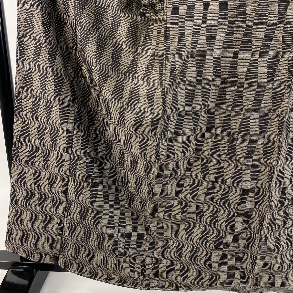 小紋 身丈161.5 cm 裄丈67 M 袷 大島紬地 袋帯セット 証紙 立涌 縞模様 灰茶 正絹