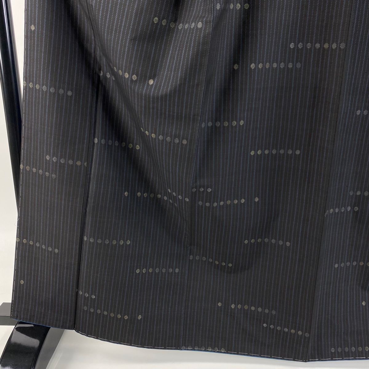 紬 身丈164 5 cm 裄丈66 M 袷 名古屋帯セット 縦縞模様 丸 黒 正絹 秀品