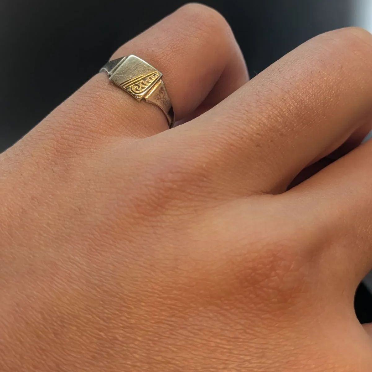 9CT 刻印 ゴールドオンシルバー シグネットリング 英国製 12号 
