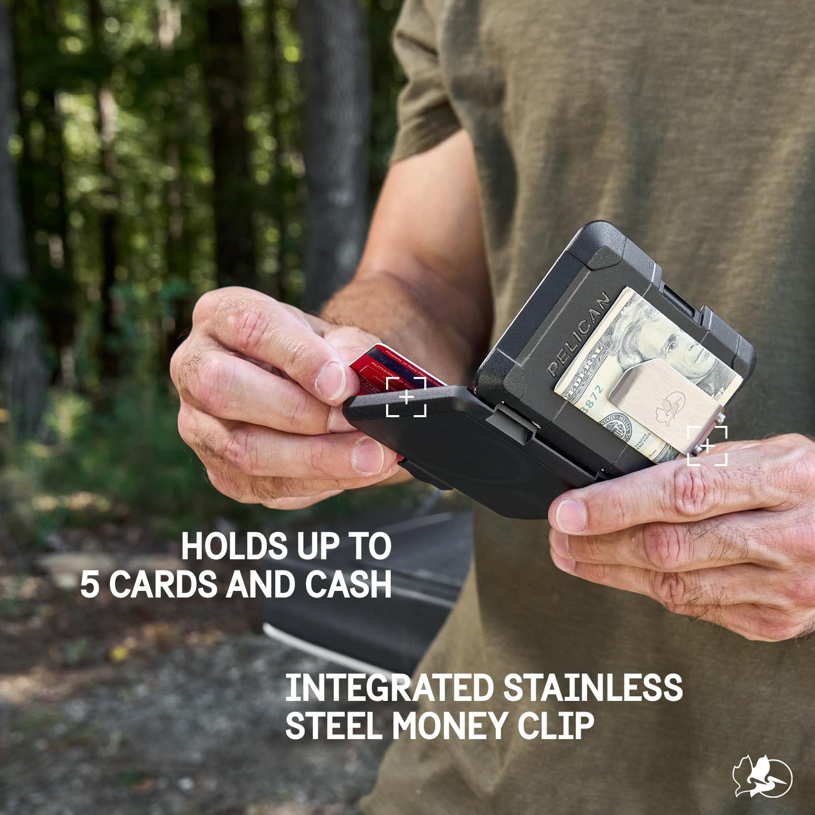 Pelican 磁気マネークリップウォレット カードホルダー RFIDブロック 高耐久 MIL STD スナップオン MagSafeウォレット iPhone用 取り外し な磁気カードホルダー iPhone 17 ブラック マネークリップ