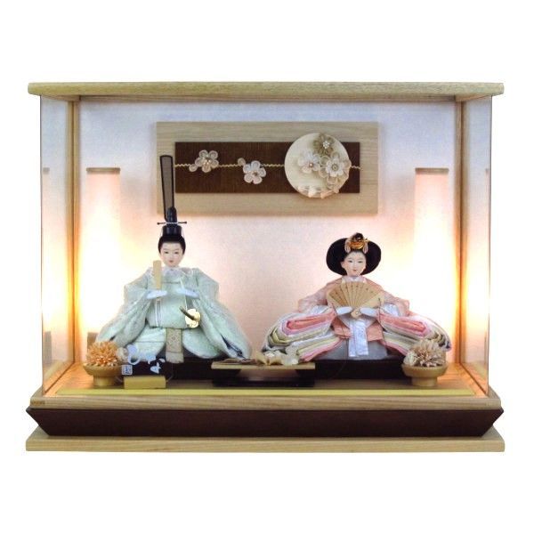 雛人形アクリルケース飾り 間口46cm奥行29cm高さ35cm 親王ケース飾り YN1283HC ひな人形 ナチュラル モダン アクリルケース 木目レース