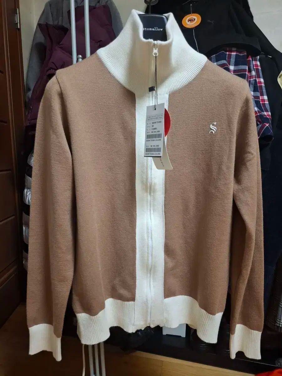セバスチャンゴルフ キャメル ニット ジップアップ カーディガン