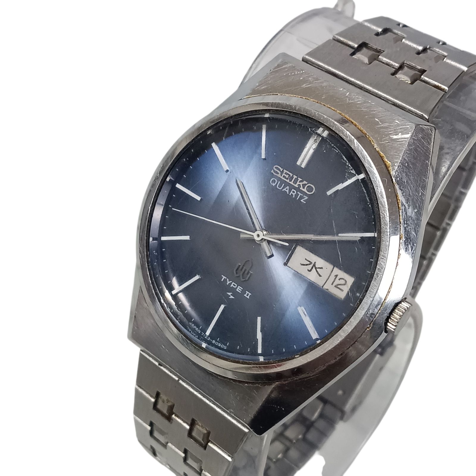 稼働 1112 1 SEIKO TYPEⅡ セイコー タイプ2 7123 8080 メンズ腕時計 クォーツ カットガラス ネイビー色 デイデイト