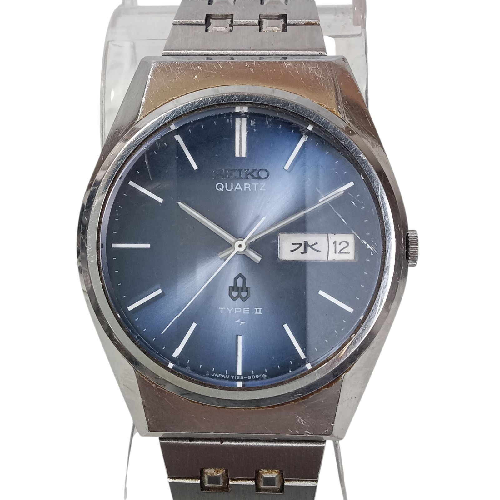 稼働 1112-1 SEIKO TYPEⅡ セイコー タイプ2 7123-8080 メンズ腕時計 クォーツ カットガラス ネイビー色 デイデイト