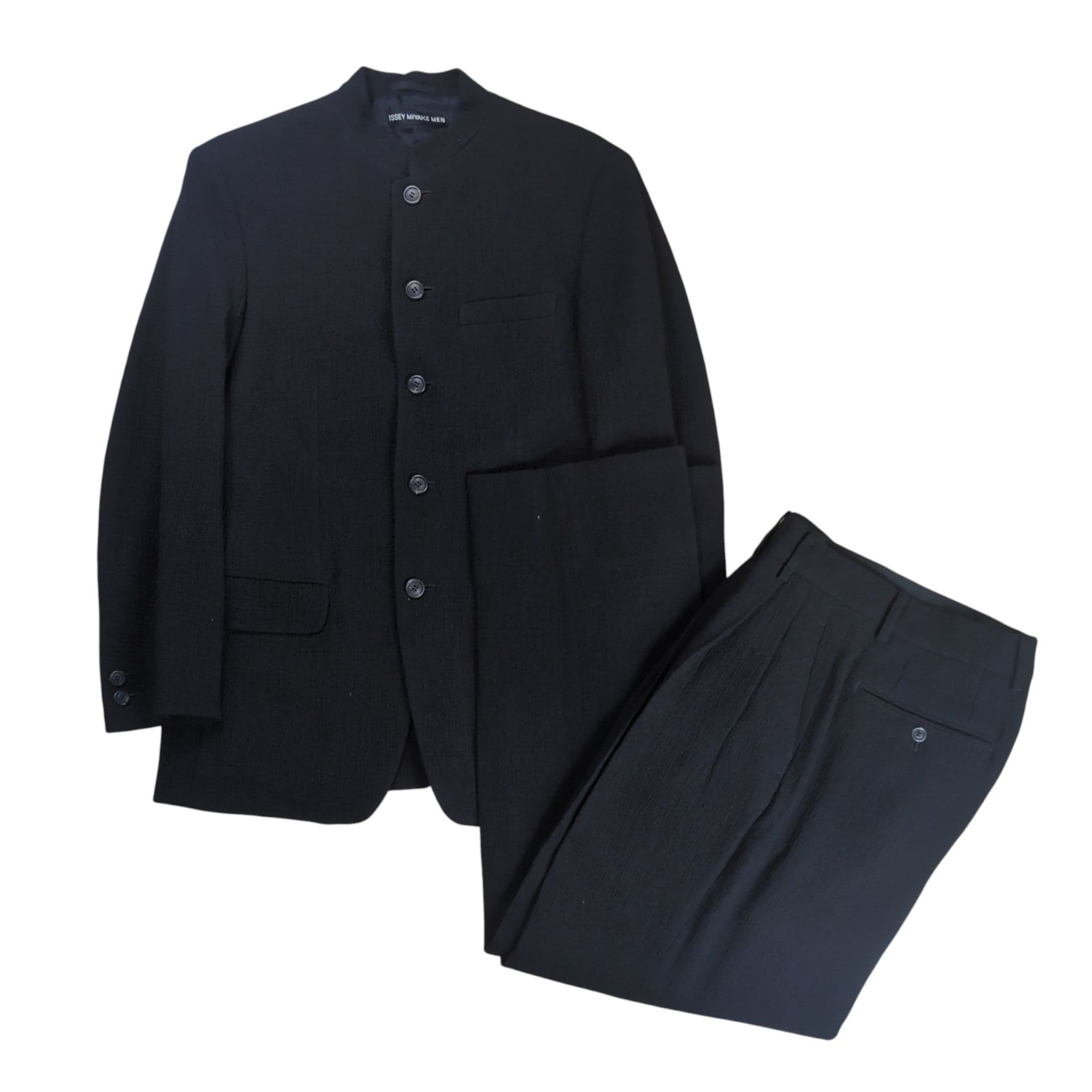 ISSEY MIYAKE MEN Mao Collar Jacket 2 Tuck Center Press Slacks Pants Set-up