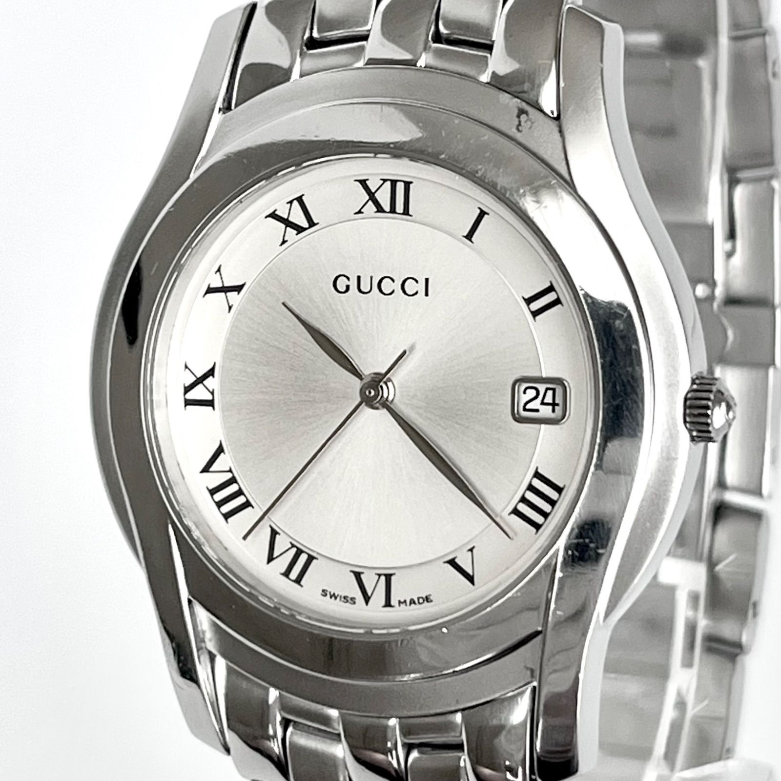 グッチ 5500M メンズ 腕時計 磨き済み GUCCI 電池 シルバー文字盤