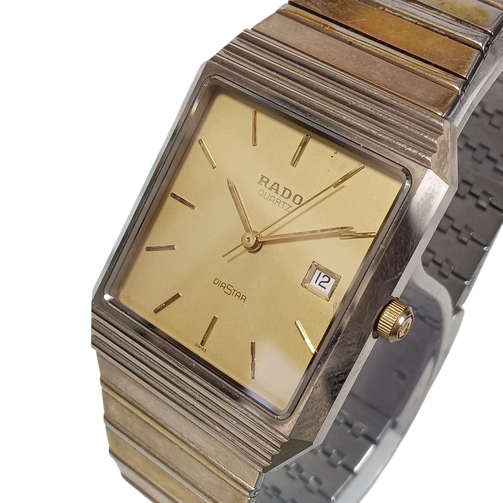 稼働 1112 3 RADO DIASTAR ラドー ダイアスター 129 9523 メンズ腕時計 クォーツ デイト ゴールド文字盤