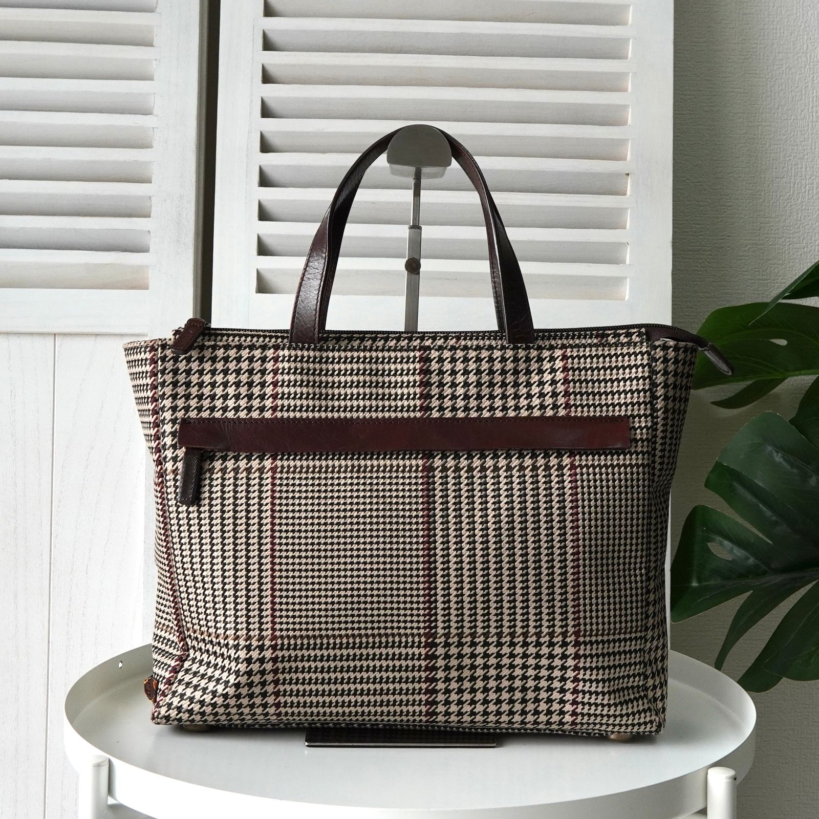 ラルフローレン 千鳥格子柄 ナイロンキャンバス ハンドバッグ ベージュ