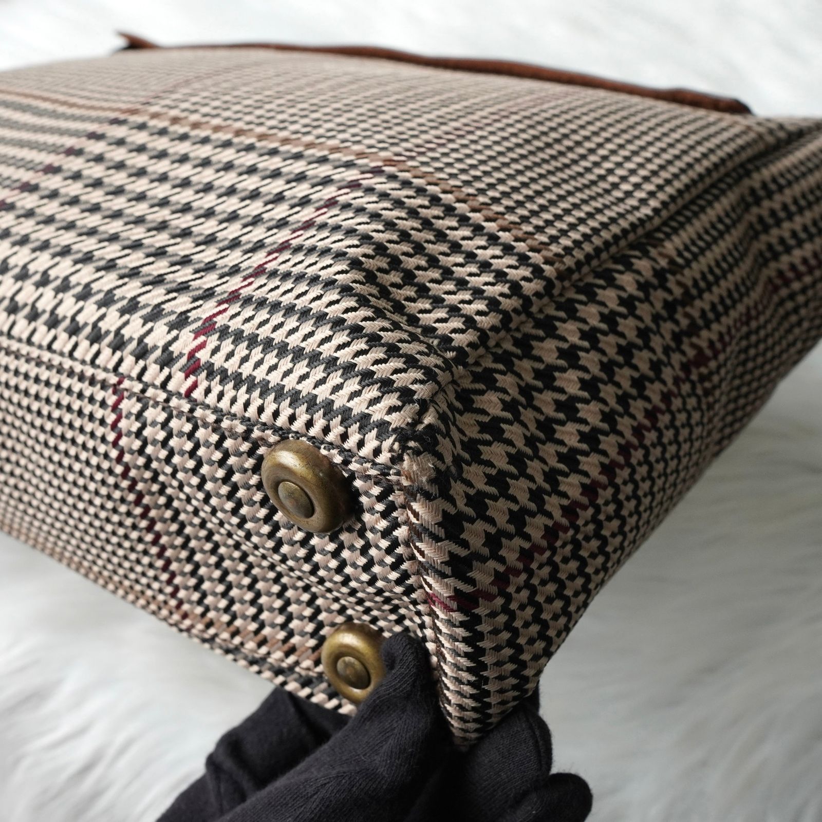  ラルフローレン 千鳥格子柄 ナイロンキャンバス ハンドバッグ ベージュ ハンドバッグ バッグ