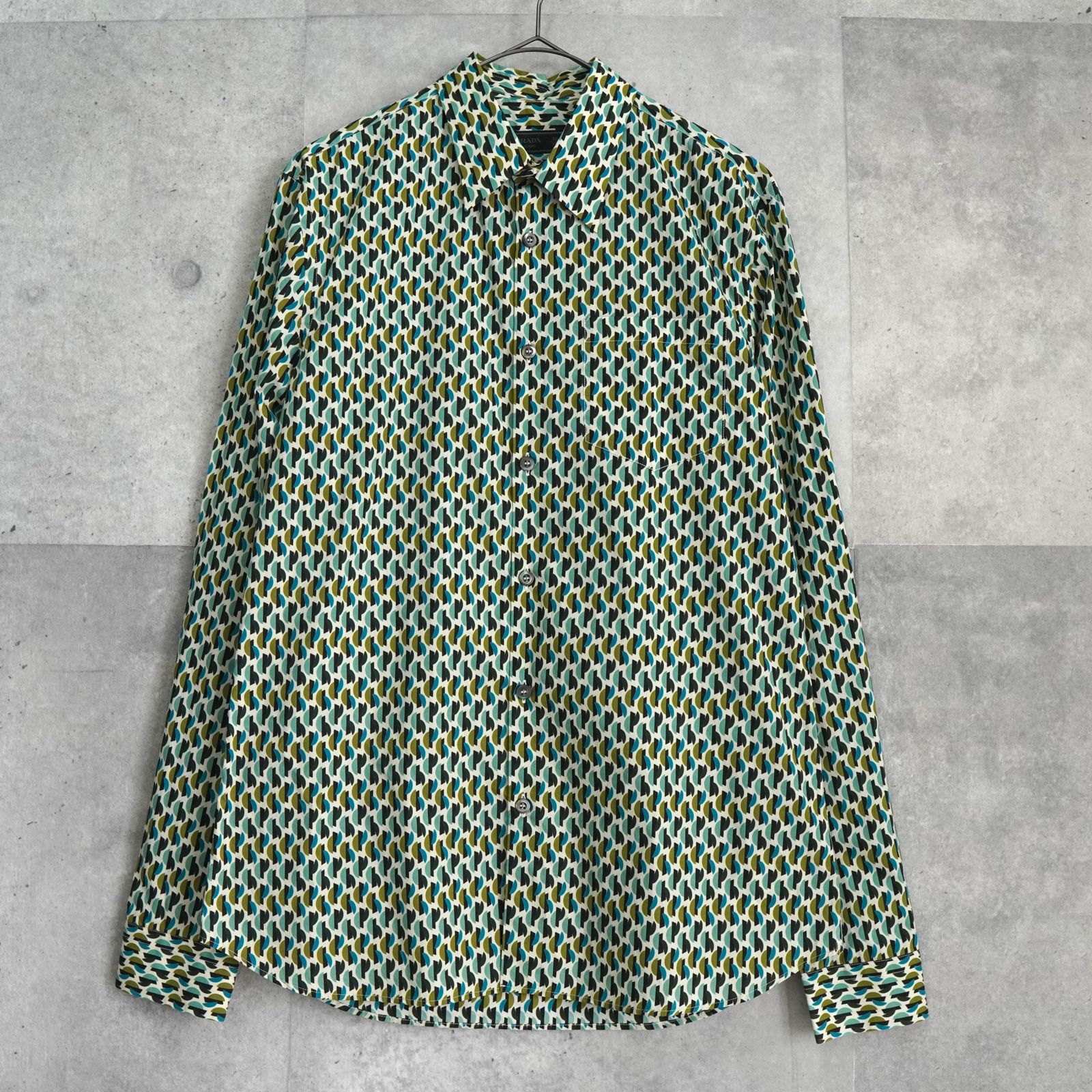 プラダ 総柄 長袖シャツ フォーマル グリーン メンズ