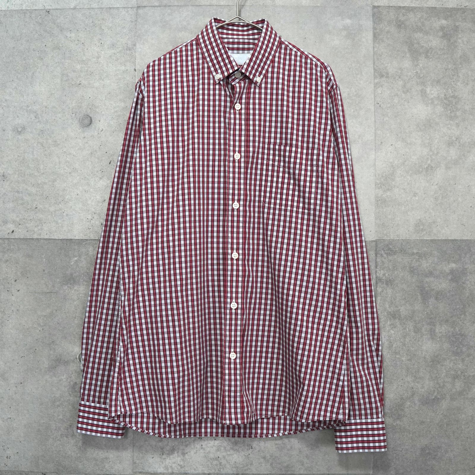 プラダ ギンガムチェック柄 長袖シャツ フォーマル メンズ レッド ホワイト