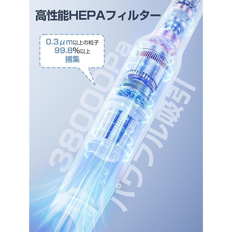 掃除機 コードレス 軽量 【置くだけ充電】 38Kpa強力吸引 最大40分連続