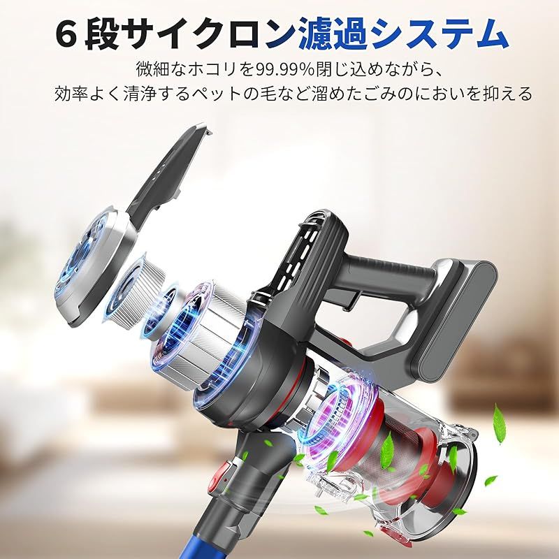 Hearten 掃除機 コードレス【超軽量自走式設計・グリーンLEDライト搭載