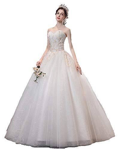 豊作 ウエディングドレス ベアトップ ロング Aライン フラワービスチェ 編み上げ 花嫁衣装 ブライダル パール ハートカット S
