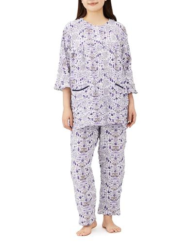 ナルエー パジャマセット シャーリングダブルガーゼスプリングガーデンセットアップ レディース ネイビー