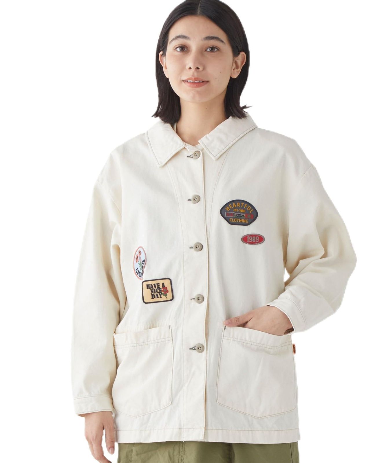 クリフメイヤー ワッペン カバーオール デニム シャツジャケット レディース ママ 女性 LARGE ナチュラル