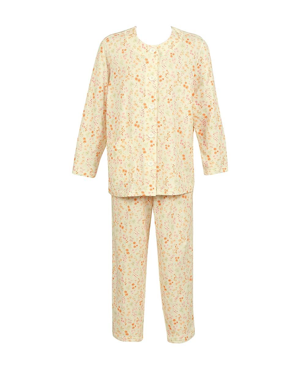 らくラクパートナー パジャマ ワコール 長袖 長ズボン 接結ニット素材 やわらかな肌ざわり 綿 大きめのレモン型ボタン シニア 前開き 上下セット DNL301 レディース CR S P