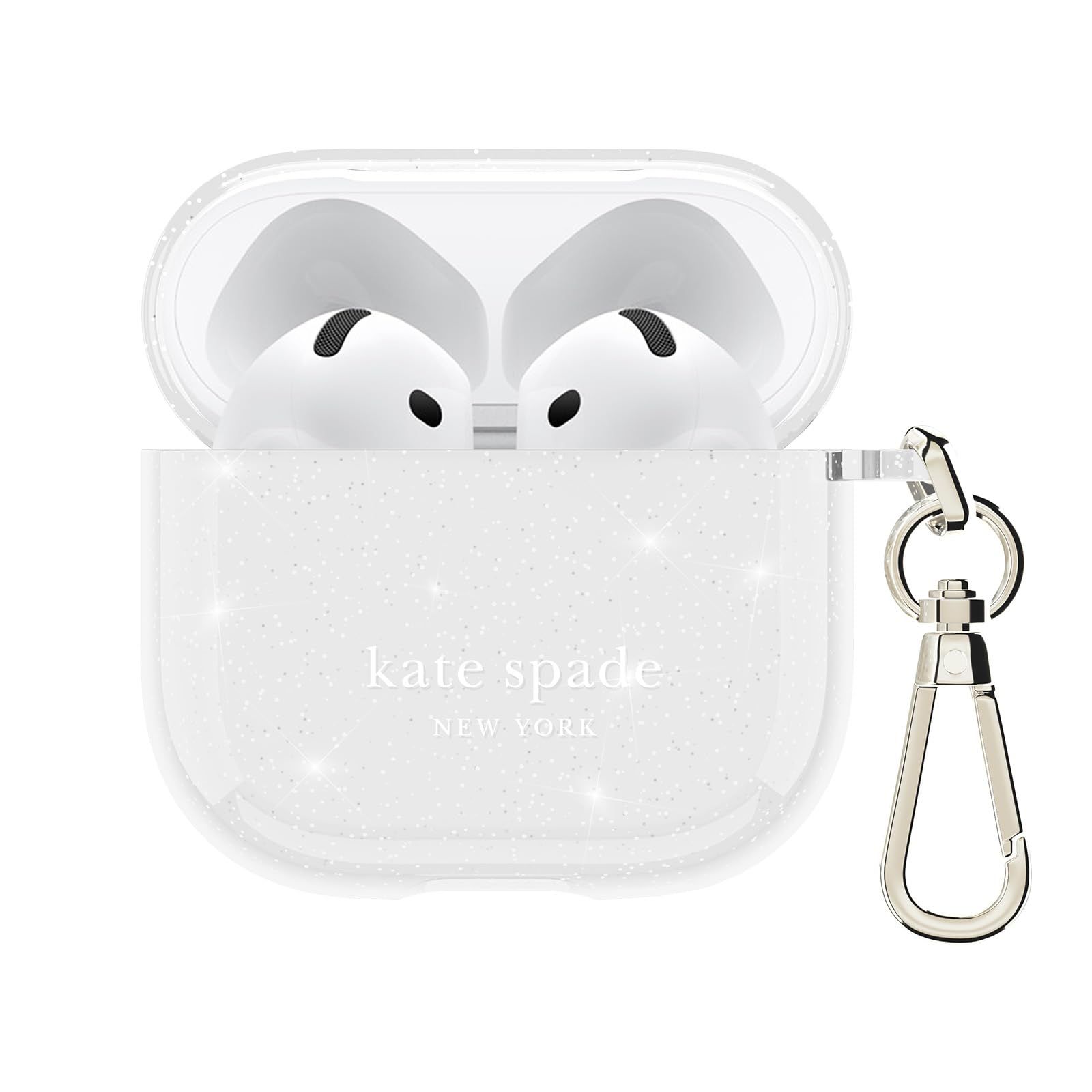 ケイト スペード ニューヨーク AirPods 4 保護ケース キーチェーンリング付き - That Sparkle Silver AirPods第4世代に対応