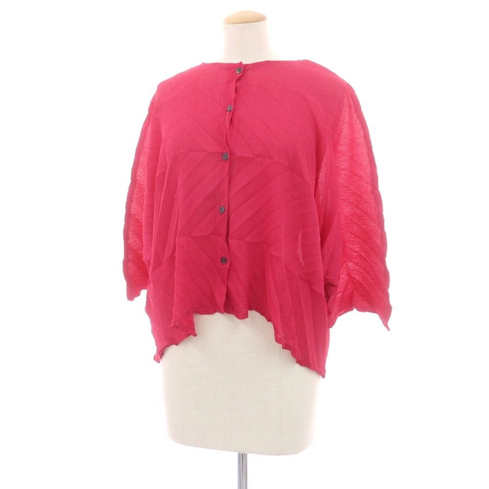 ミー イッセイミヤケ me ISSEY MIYAKE 秋冬 プリーツ加工 カーディガン ストロングピンク サイズ表記なし M位 レディース