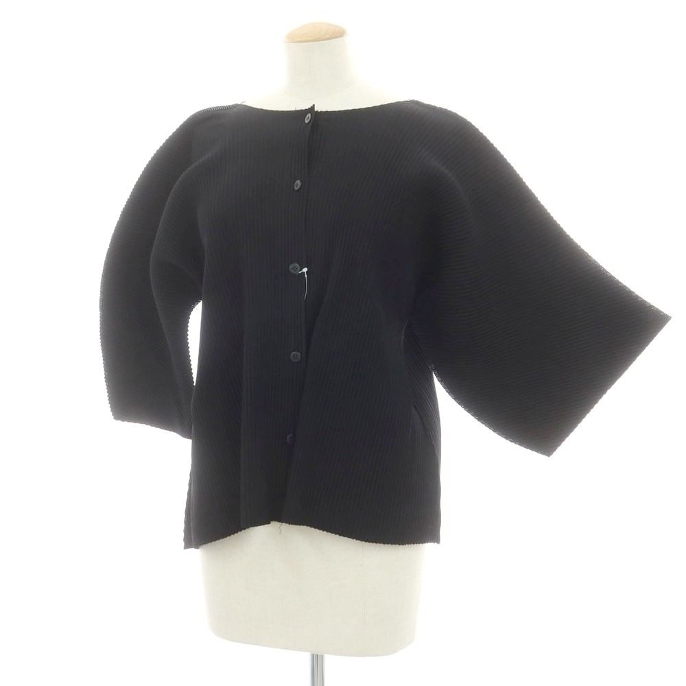 ミー イッセイミヤケ me ISSEY MIYAKE 秋冬 プリーツ加工 カーディガン ブラック サイズ表記なし M位 レディース