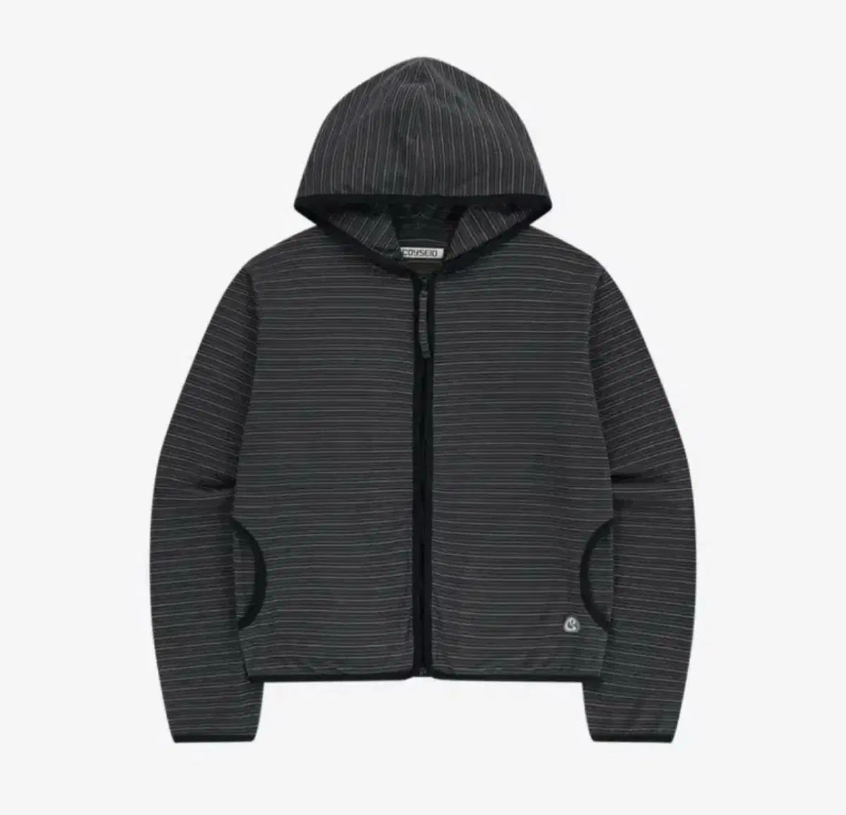 イッセイミヤケ ストライプ フリース フード ジップアップ チャコール
