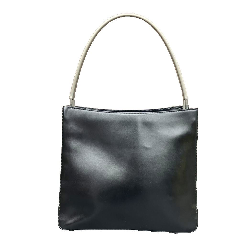 プラダ PRADA メタルハンドル スクエアバッグ レザー トートバッグ ハンドバッグ 黒 GY47 レディース