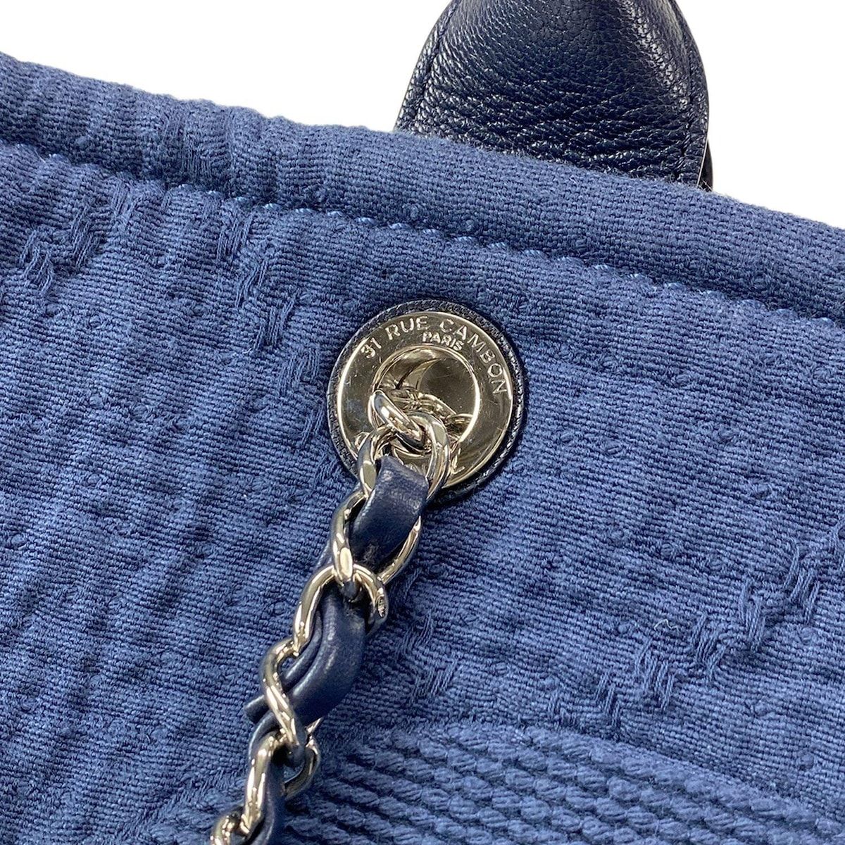 CHANEL シャネル トートバッグ - ネイビー ココマーク チェーンショルダー 2WAY コットン レザー WWW_SMP1DAWEKUDUS_SCH_ID