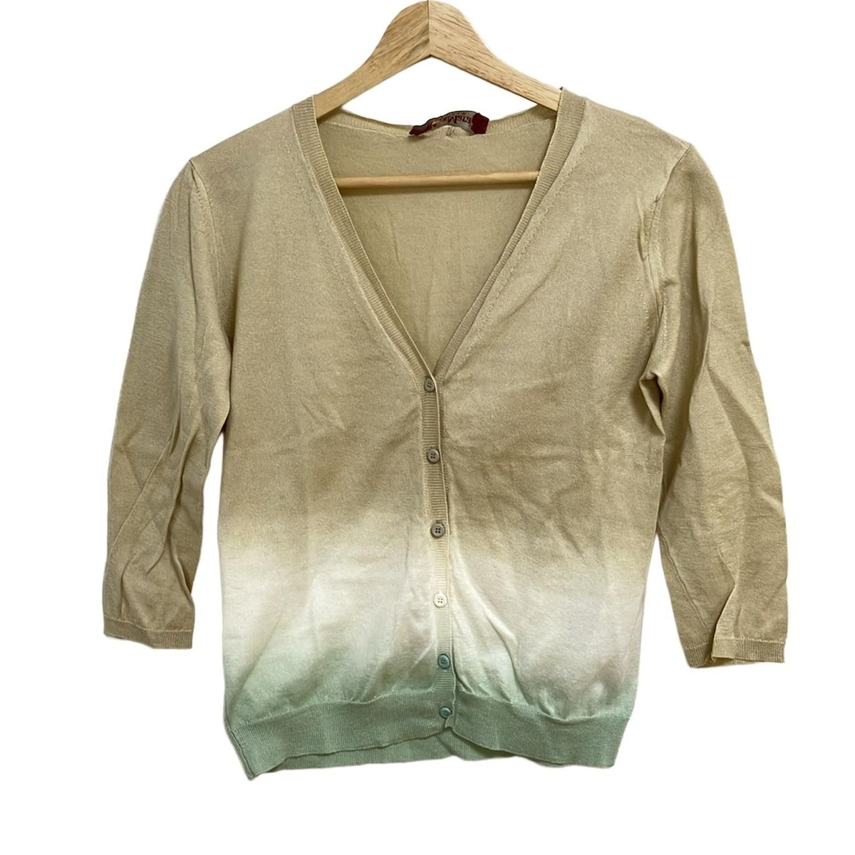 Max Mara STUDIO マックスマーラスタジオ カーディガン サイズS レディース - ベージュ×白×ライトグリーン 七分袖